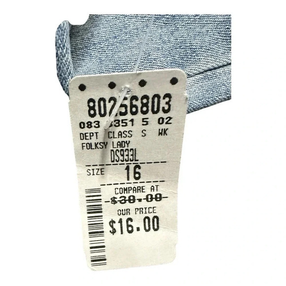 The Blues Plus Sz 16 Light Wash Denim Skirt Lace Butterfly Appliqué Frayed Hem‎ - Picture 6 of 6